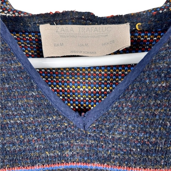 Zara Trafaluc hooded poncho, M, blue with southwestern pattern, fringe, Boho - Picture 2 of 8